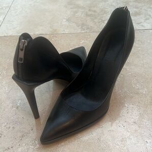 Helmut Lang Black Leather Pumps With Zipper Back Size 39